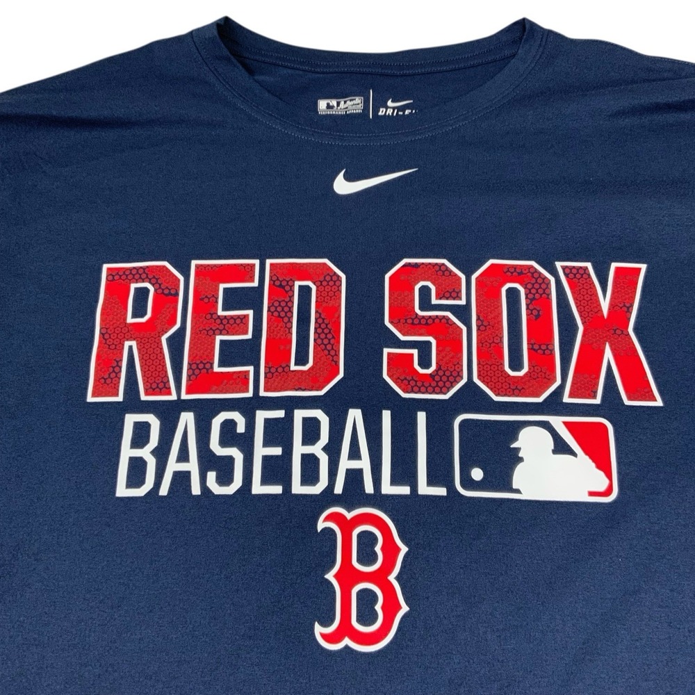 Nike Boston Red Sox Mens XL Navy Blue T Shirt Dri Fit Stretch MLB Authentic Logo